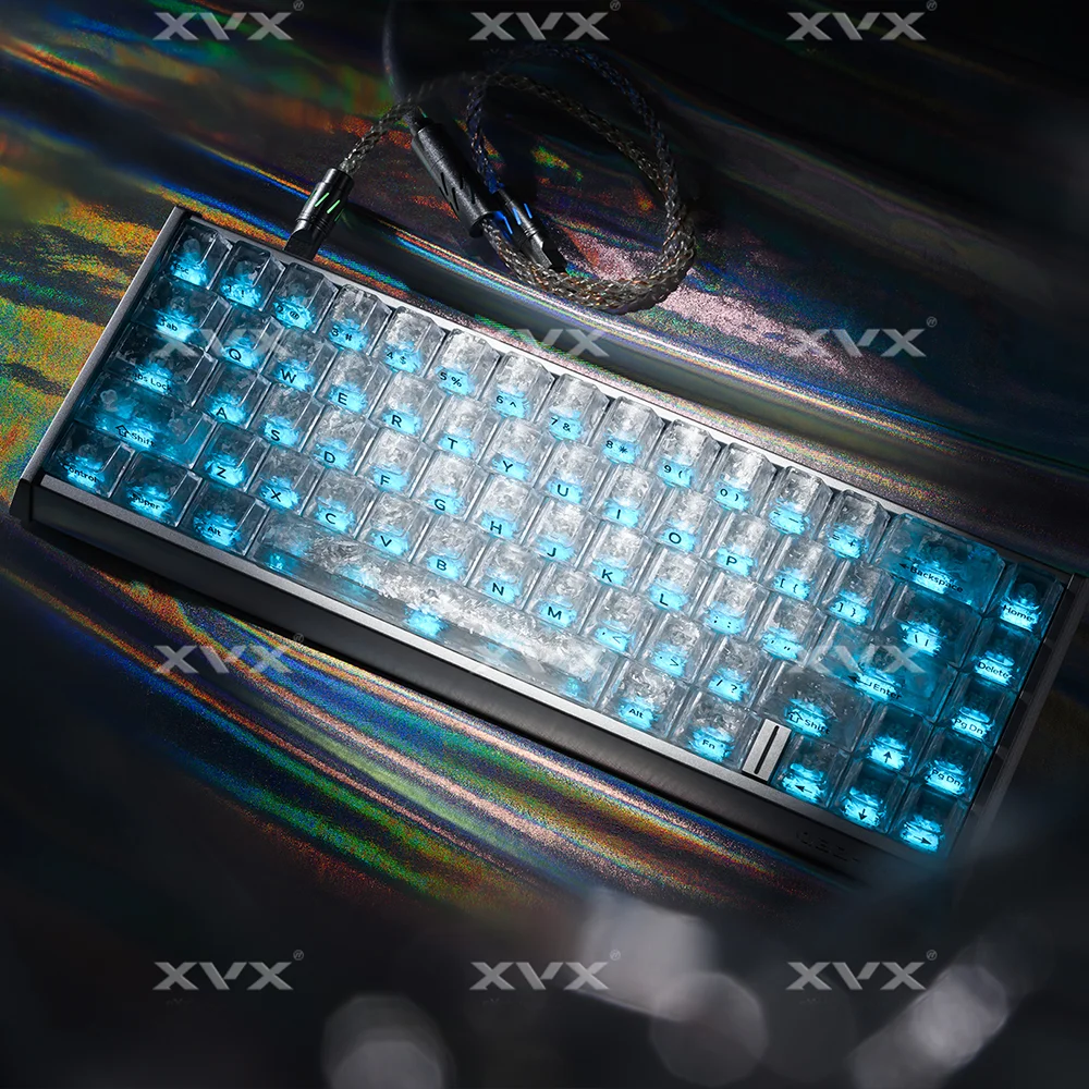 XVX 아이스 카본 파이버 텍스처 키캡 사이드 프린트 백라이트 체리 프로파일 PBT 투명 키캡 기계식 키보드용 119키