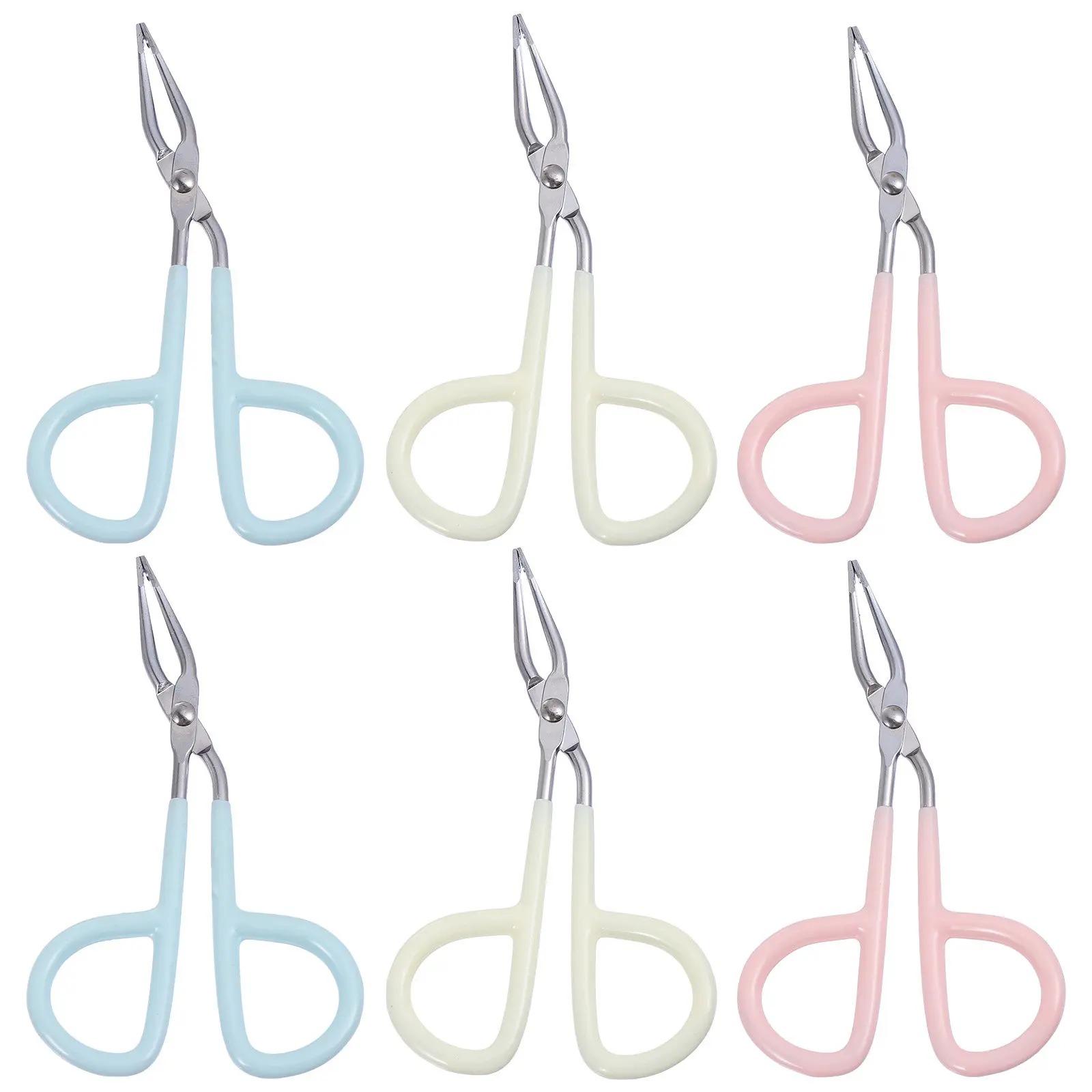 6Pcs 스테인레스 스틸 눈썹 클립 가위 핀셋 전문 메이크업 뷰티를위한 작은 휴대용 정밀 플랫 스트레이트 팁