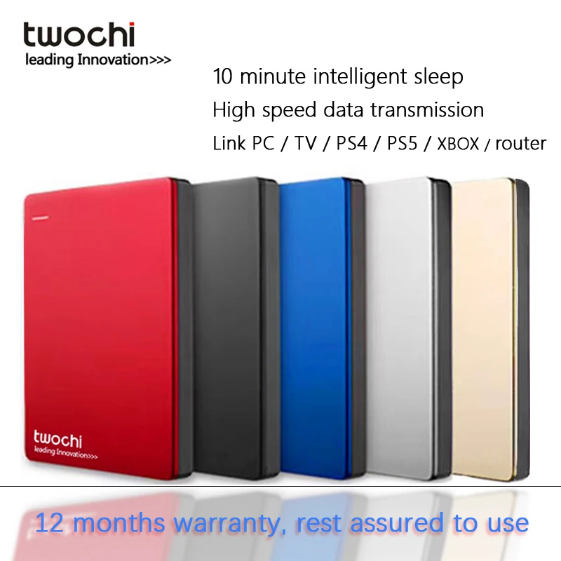 TWOCHI 슈퍼 외장 하드 드라이브 디스크, USB 3.0 HDD 저장 장치, PC, Mac, 태블릿, Xbox, PS4, TV용, 무료 디자인, 로고 추가, 2TB, 1TB 