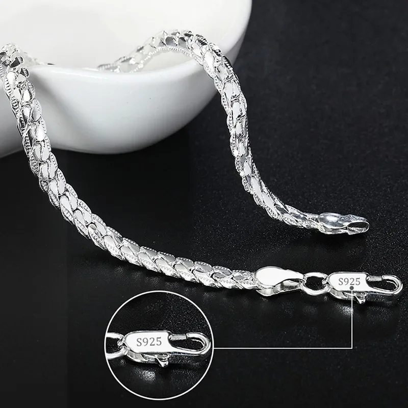 Fine Noble 925 Sterling Silver Solid Chain Bracelet For
