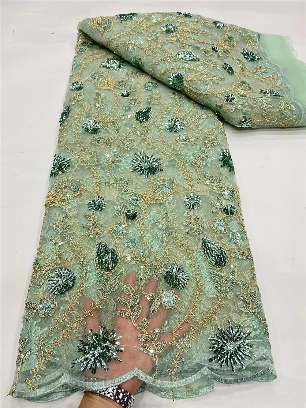 

African Lace Fabric 2023 High Quality French Crocheted Sequence Mix Color Sequins Nigerian Lace Fabrics For Wedding Wear OR4054