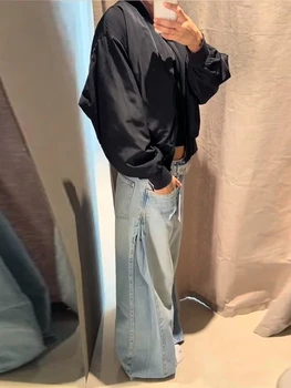 Y2k Blue Women's Jeans Fashion Tie Waist Wide Leg Loose Baggy Denim Pant Lady New Casual High Street Spring Summer Clothing 2026 1