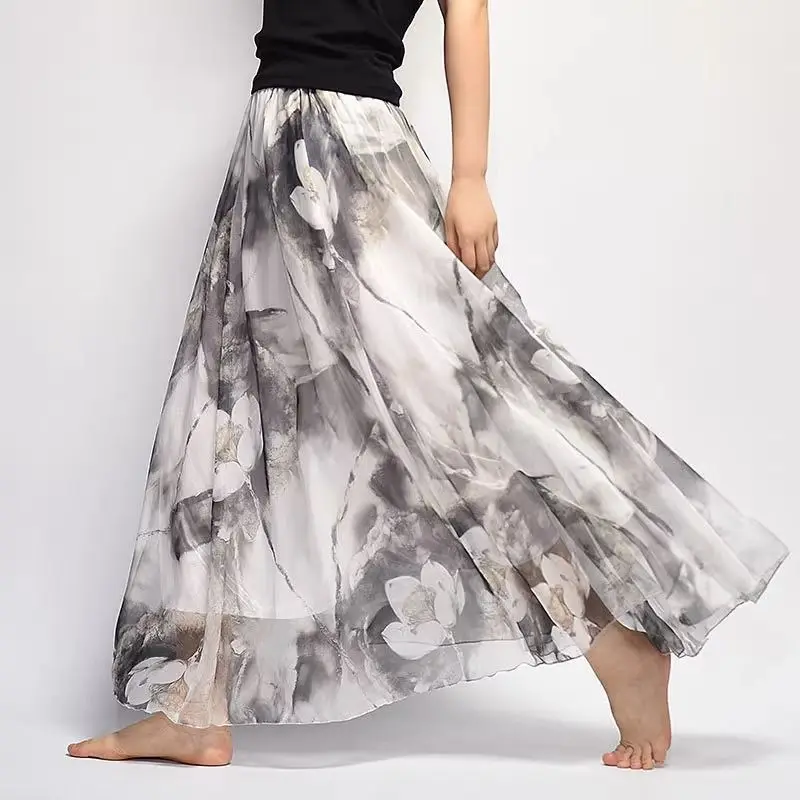 Summer New Fashionable Women's Elastic High Waist All-match Tie Dye Printed Ruched Midi Asymmetric Thin Large A-line Half Skirt summer fashion casual two piece women s elegant loose fit abstract printed blouse top and ruched high waist wide leg pants set