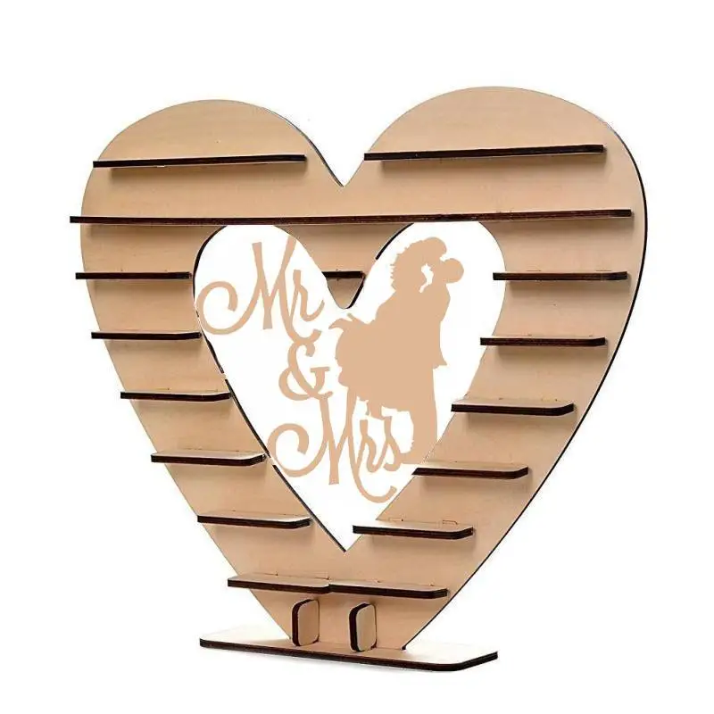 

Mr&mrs Diamond Ring Pattern Wooden Ornaments Chocolate Stand Candy Cupcake Display Desserts Holder Home Decor Wedding Party