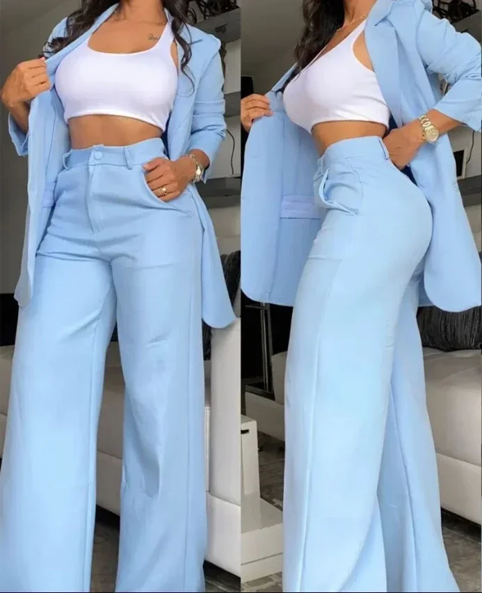 Elegant Autumn Women's Blazer and Pants Two Piece Set Female Outifits