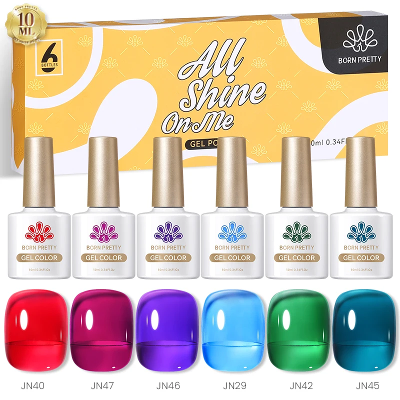 Born Pretty Jelly Glass Gel Nail Polish Set 10Ml 6 Pezzi Traslucido Candy Nude Gel Semi Permanente Soak Off Uv Led Gel Vernici