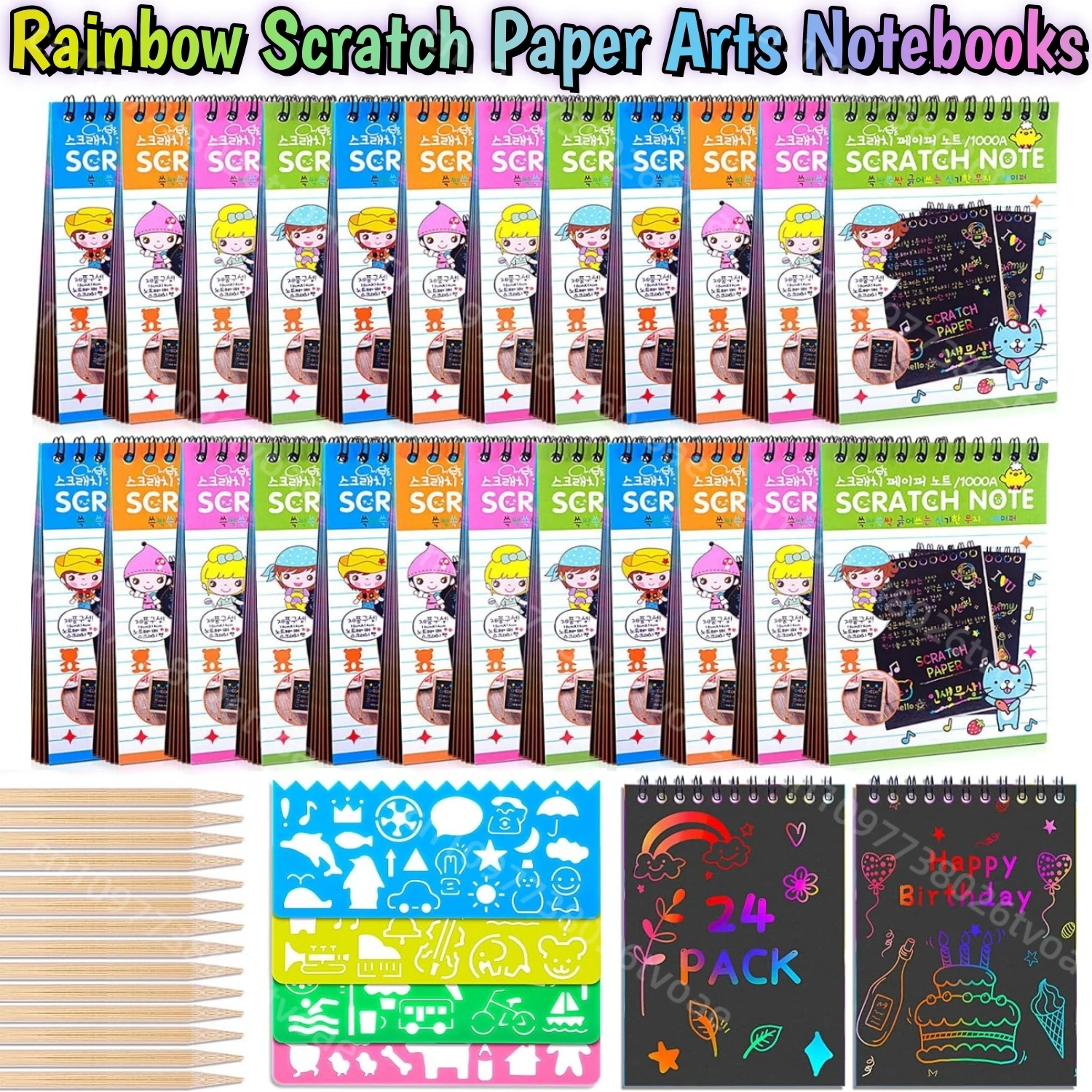 Rainbow Scratch Paper Arts Notebooks Scratch Note Pads 12-48Set for Kids Rainbow Party Favors Coloring Books for Girls Boys Kid