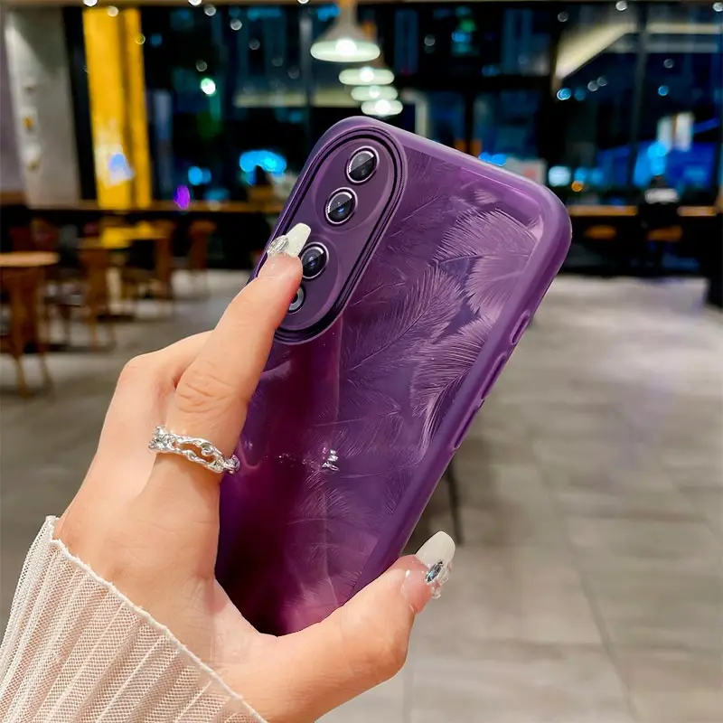 Glitter Feather Pattern Silicone Soft Case - Elegant Back Cover