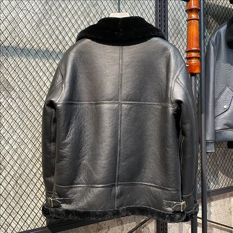 CC Shop.2023 남성용 두꺼운 모피 재킷, 클래식 B3 봄버 겨울 따뜻한 울 코트, 100% 천연 가죽 천연 전단 천