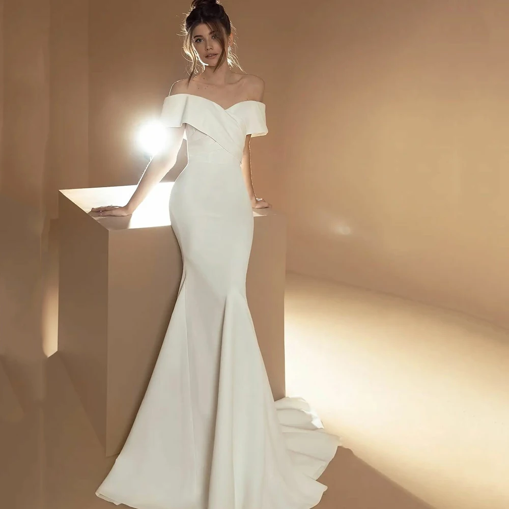 

UZN Ivory Mermaid Satin Wedding Dress Sweetheart Off The Shoulder Straps Wedding Dresses Simple Bridal Gowns 2023 Robes De Marié