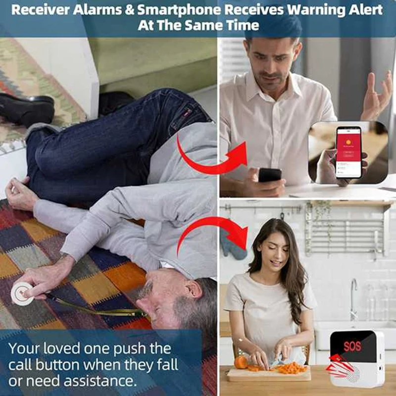 IDUD Wireless Wifi Elderly Caregiver Pager SOS Call Button Emergency SOS Alert System For Seniors Patients Elderly
