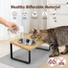 Elevated Cat Food Bowls with 15° Tilt - Raised Pet Feeder Featuring Wooden Stand and Two Stainless Steel Bowls for Cats and Pupp 3