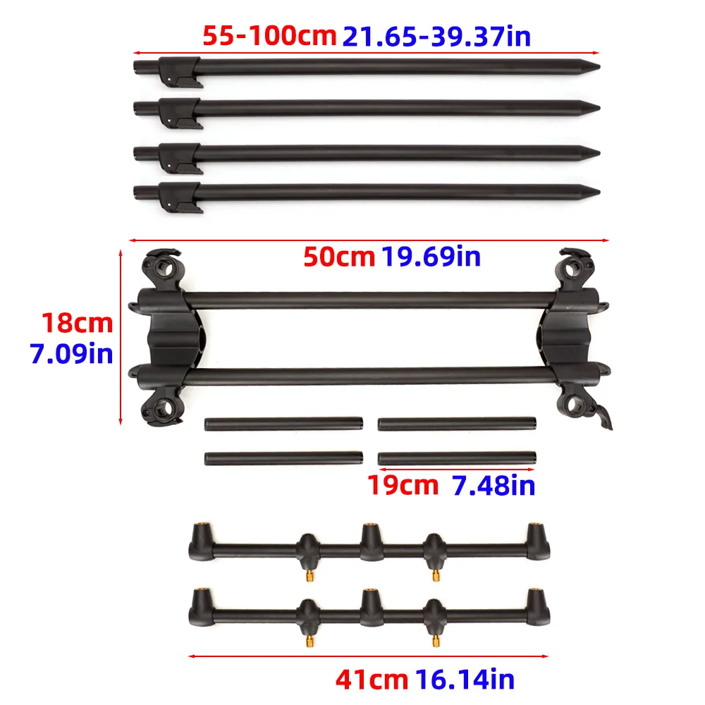 Hirisi RP151-3 3-Rod Carp Fishing Pod Telescopic Bank Sticks Adjustable Buzz Bars Aluminum Frame 3/8" Thread for Bite Alarms