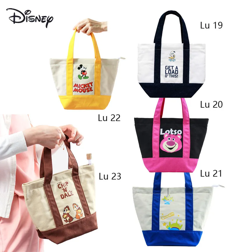 

Original Disney Mickey Minnie Lunch Bag Cartoon Donald Duck Anime Printing Canvas aluminum Packet foil Student Food Picnic Bag