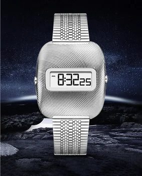 Orologio da Polso Digitale Smart con Calendario, Quadrante Quadrato Stile Retrò, Movimento Elettronico, Cinturino in Acciaio Inossidabile 2026+