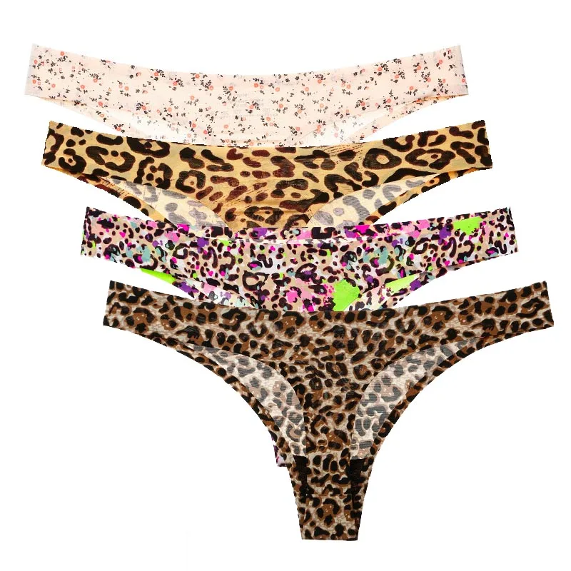 

4 Pack Ice Silk Traceless Thong Panties Women's Sexy Sports Fitness T Pants Breathable and Comfortable Women's Underwear