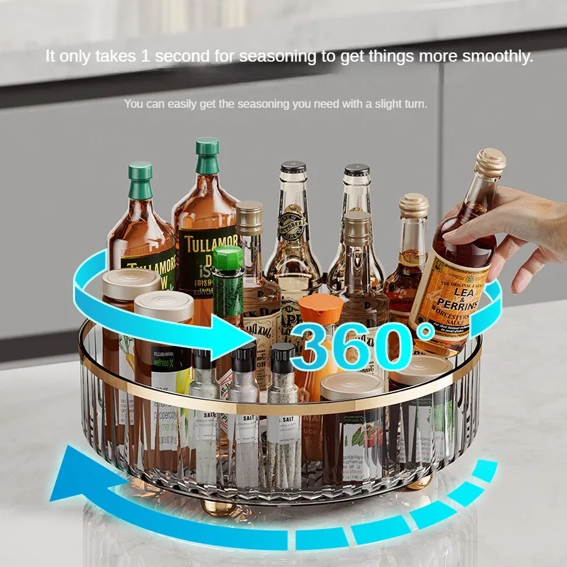

Light Luxury Rotating Storage Rack Kitchen Turntable Transparent Seasoning Bottle Seasoning Rack Living Room Desktop Storage Box
