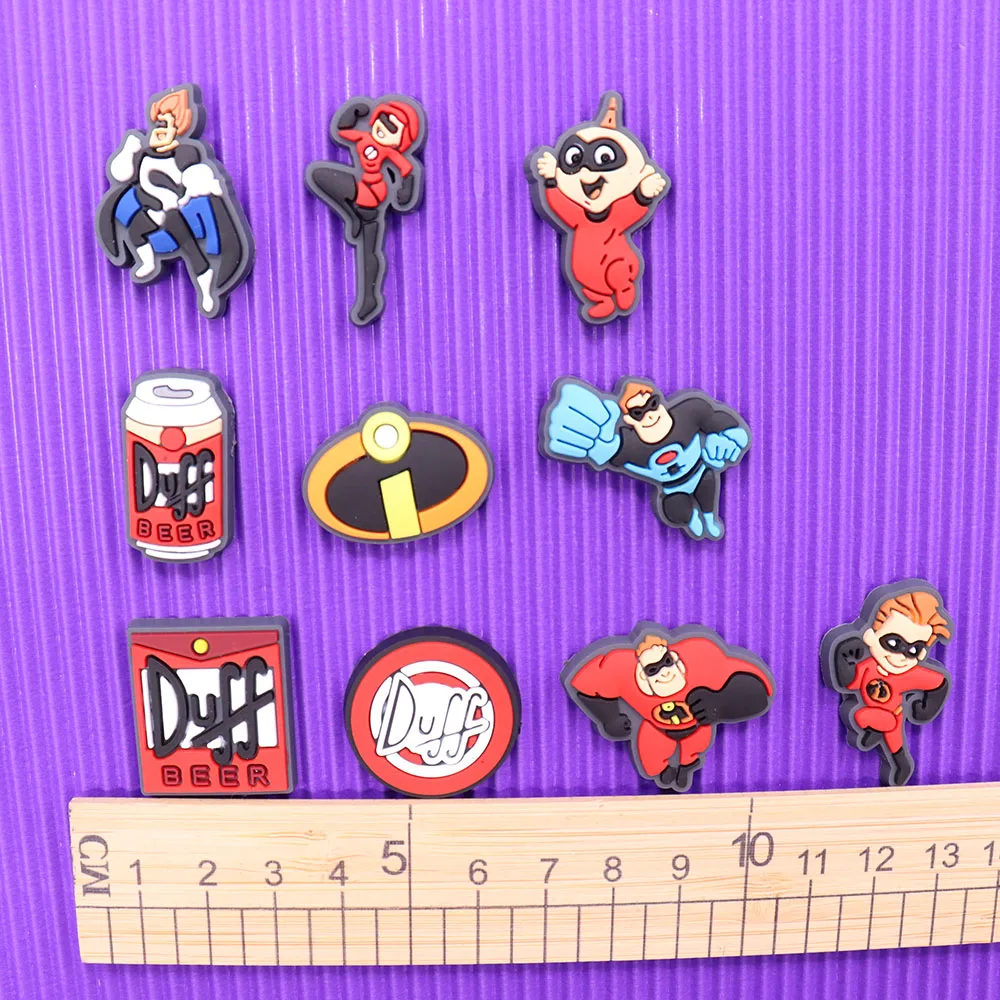 1-10Pcs The Incredibles Bob Duff Superpower Garden Shoe Charms Buckle Boys Girls Cartoon Accessories DIY Backpack