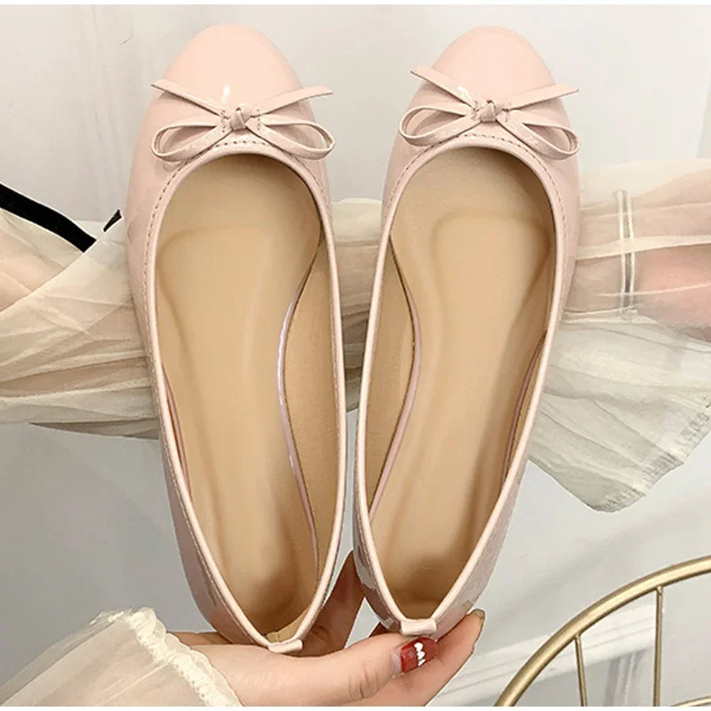 Women's Casual Patent Leather Korean Shoes Ladies Bowknot Shallow Elegant Female Moccasins Summer Autumn Flats Shoe 2023 2