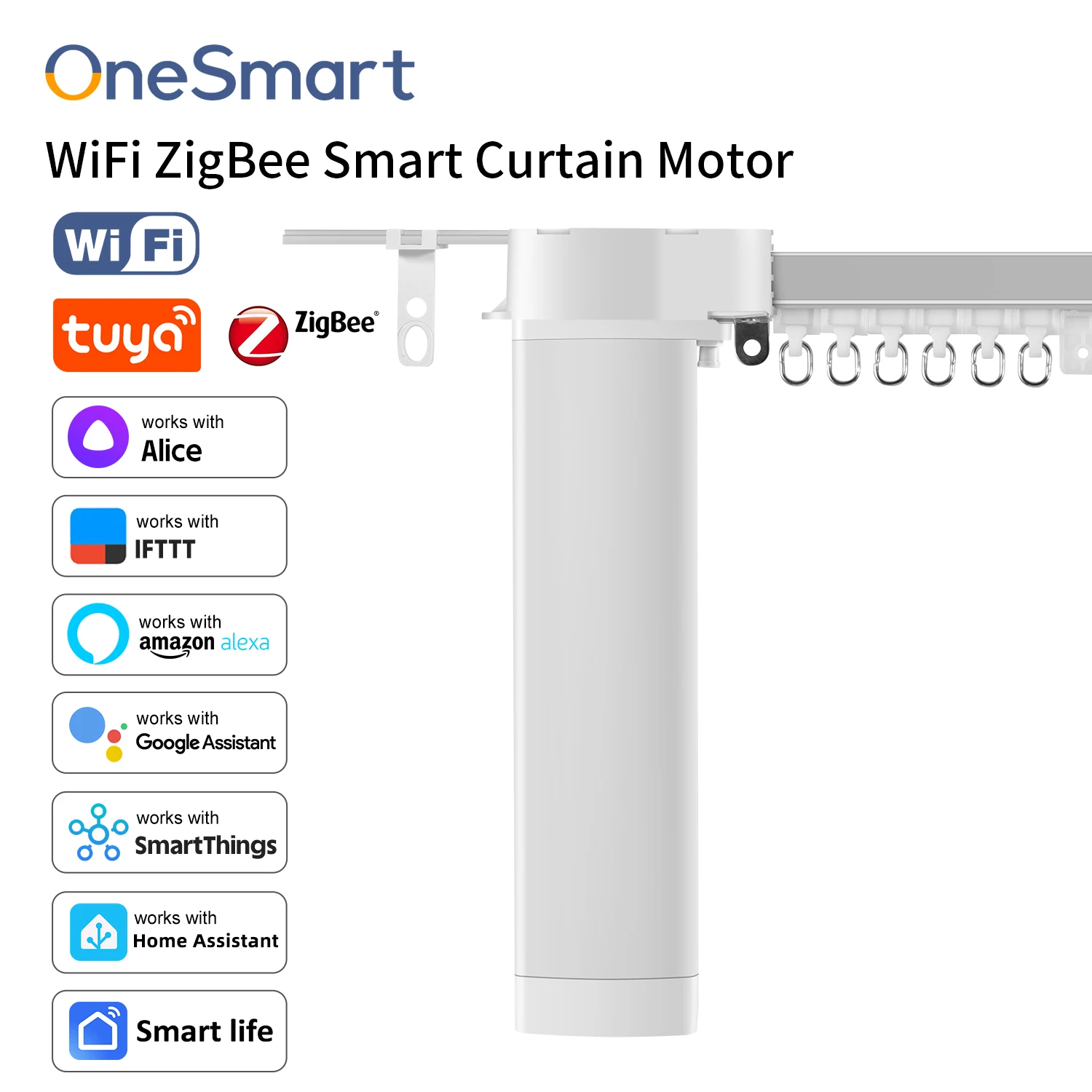 OneSmart Tuya Smart Life Wifi Zigbee Electric Smart Curtains Drive Motor Rail Rod Track System Support Google Assistant Alexa
