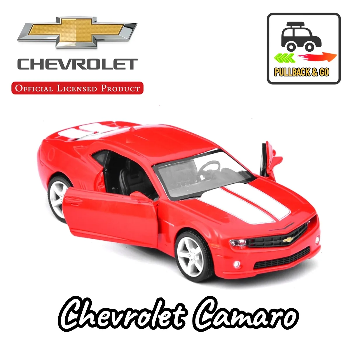

1:36 Chevrolet Camaro Pullback Toy Car Model Mechanic Replica Official Licensed Scale Diecast Miniature Art Xmas Kid Boy Gift