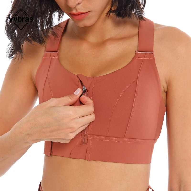 

vvbras Women Sports Bras Front Zipper Plus Size Crop Top Yoga Vest Adjustable Strap Shockproof Gym Fitness Athletic Bra