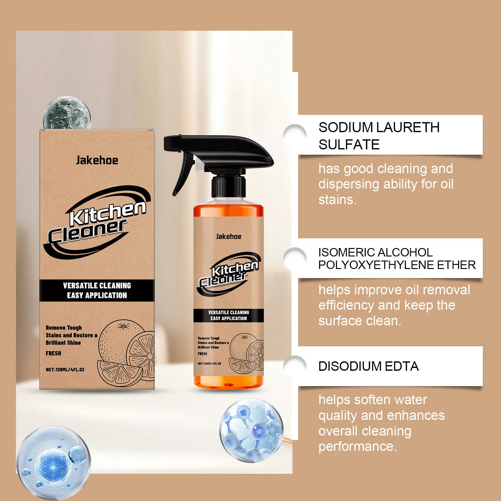 120ml Household Cleaning Spray Kitchen Oil Foam Cleaner Strong Oil Stain Degreaser Gentle Ingredients Household Grill Oven