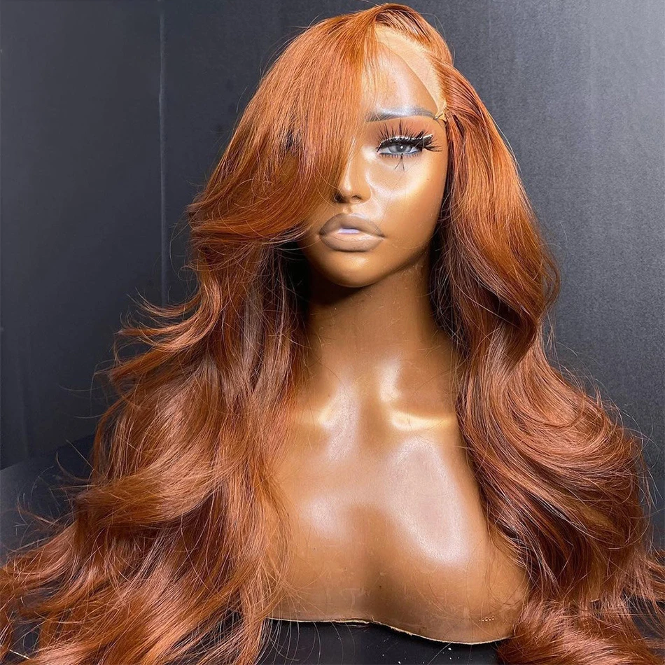 

26“Long Ginger Orange Body Wave European Human Hair Jewish 13x4 Lace Front Wig For Black Women Soft Glueless Baby Hair Daily