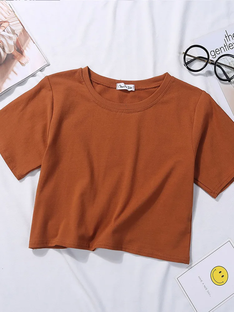 ตัวเลือกสินค้า เสื้อยืดแขนสั้นผ้าฝ้าย ใส่สบาย ดีไซน์เรียบหรู สำหรับสาวๆ