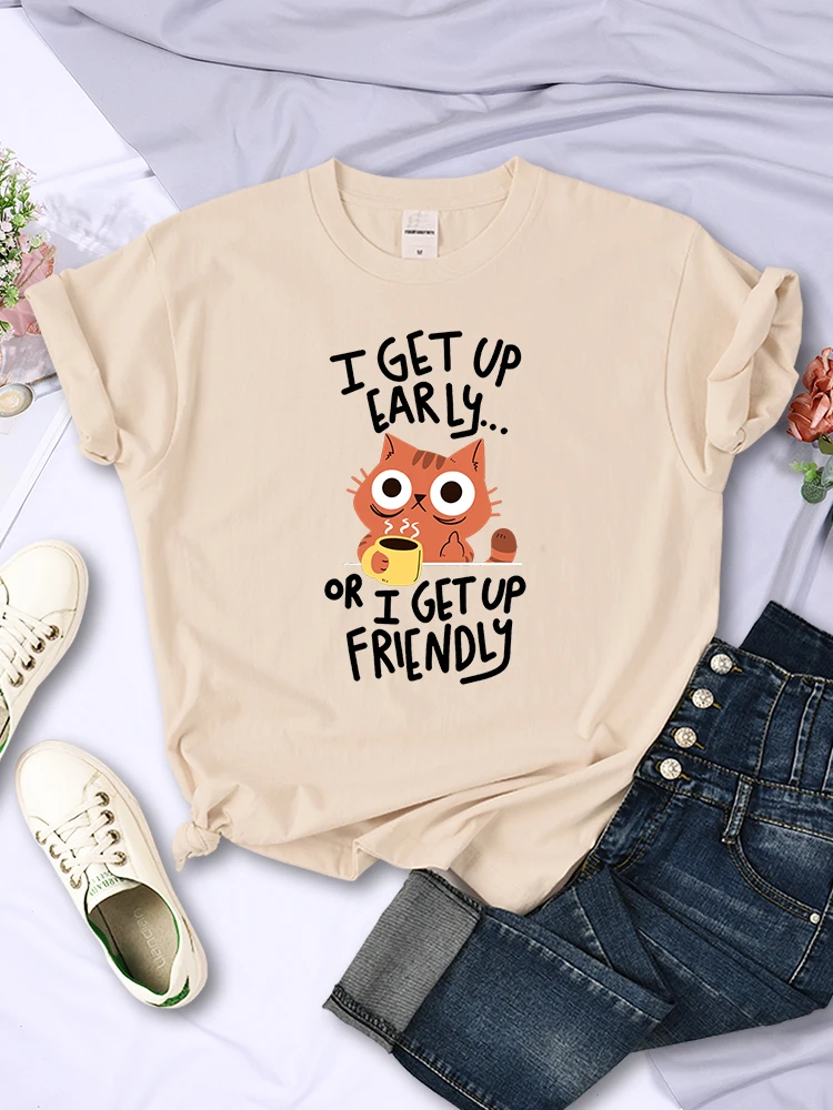 I Get Up Are Lazy Cute Cat 여성 티셔츠, 캐주얼 통기성 반팔 패..