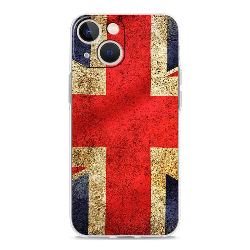 Clear Shockproof Silicone TPU Phone Case with England UK Flags Design