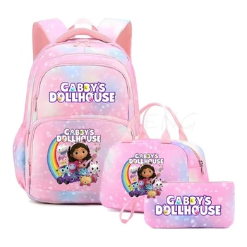New Gabby Dollhouse 3Pcs/set Student Kids Backpack Children School Bags Teenage Girls Boys Laptop Back Pack Women Travel Bagpack 1