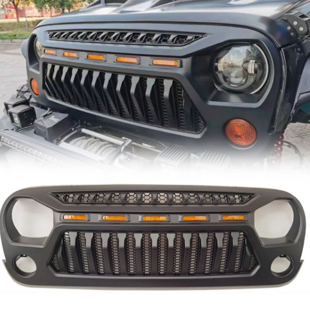 

Передняя решетка радиатора для Jeep Wrangler JK 2007-2017 с светодиодный 4x4 Модифицированная Автомобильная запчасть