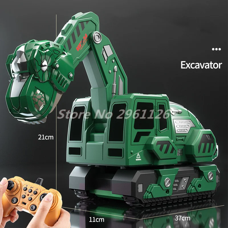 Dinosaur Appearance Design Remote Control Car 2.4G 12 Channels Alloy Material Extendable Robotic Arm RC Car Excavator Model Toy 6