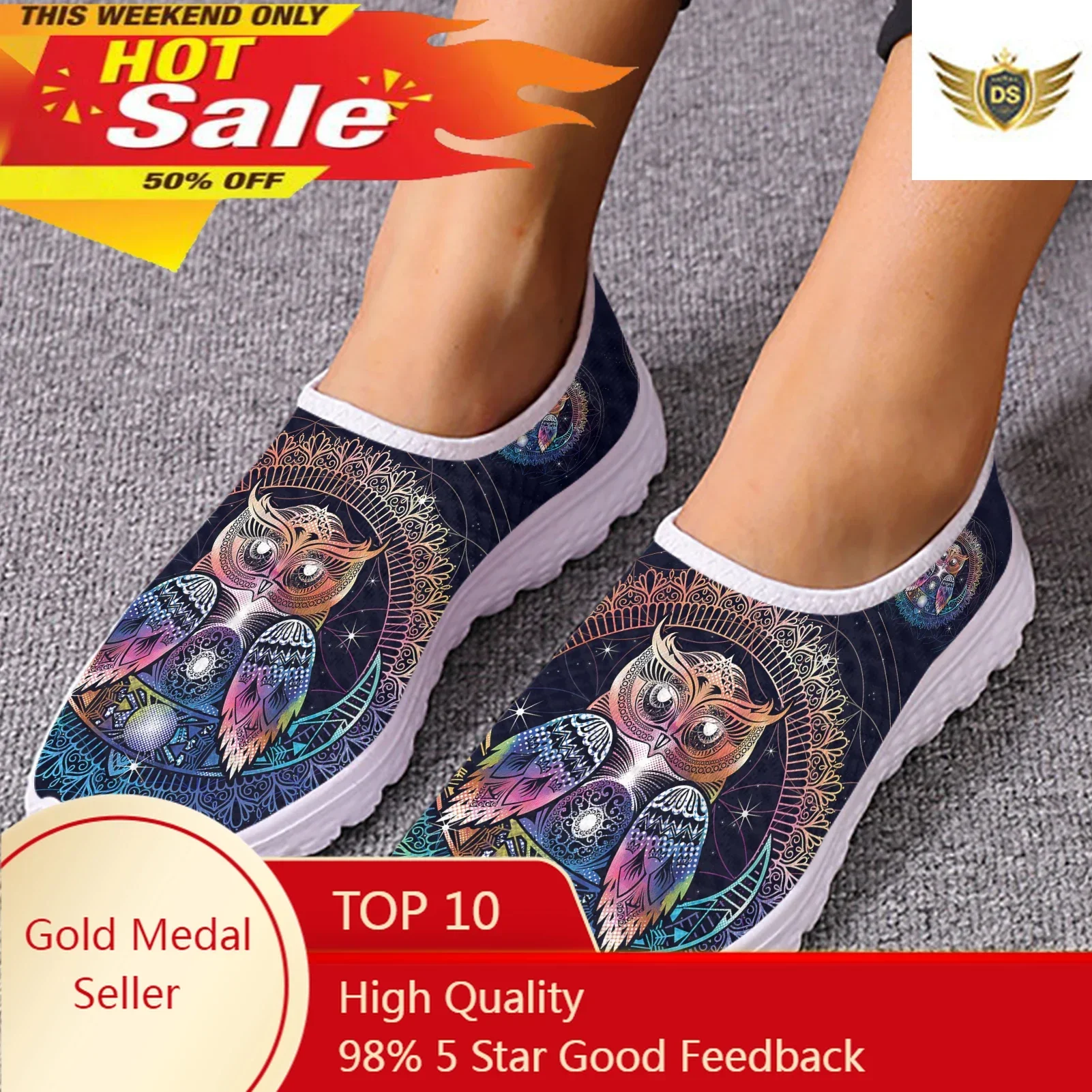 Trendy Gradient Color Boho Owl Design Brand Slip On Comfortable Summer Women's Shoes Casual Sneakers Zapatos Planos