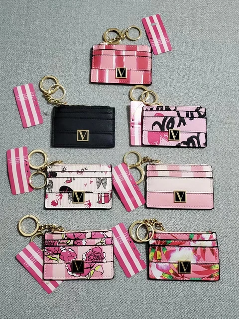 Victoria's Secret VS Logo Pink Signature Stripe wristlet strap keychain New  