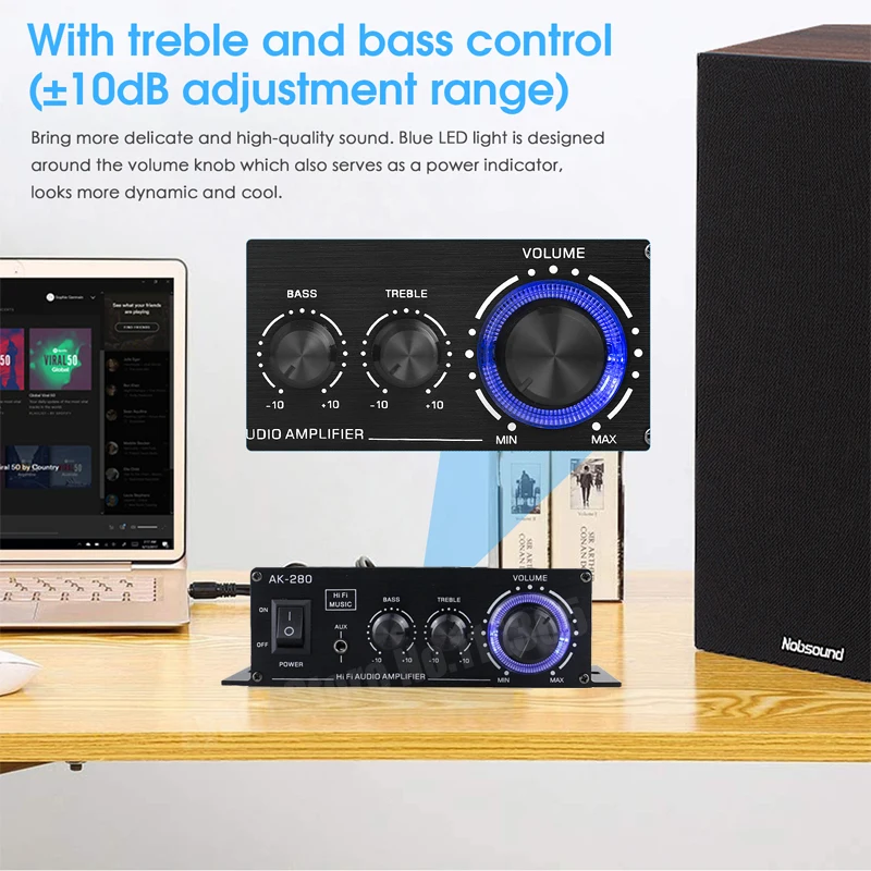 AK280/AK270/AK170 Audio Amplifiers for Car home Bass 2.0 Channel Hifi Sound Amplifier Home Digital 12V Mini Treble Power Amplify