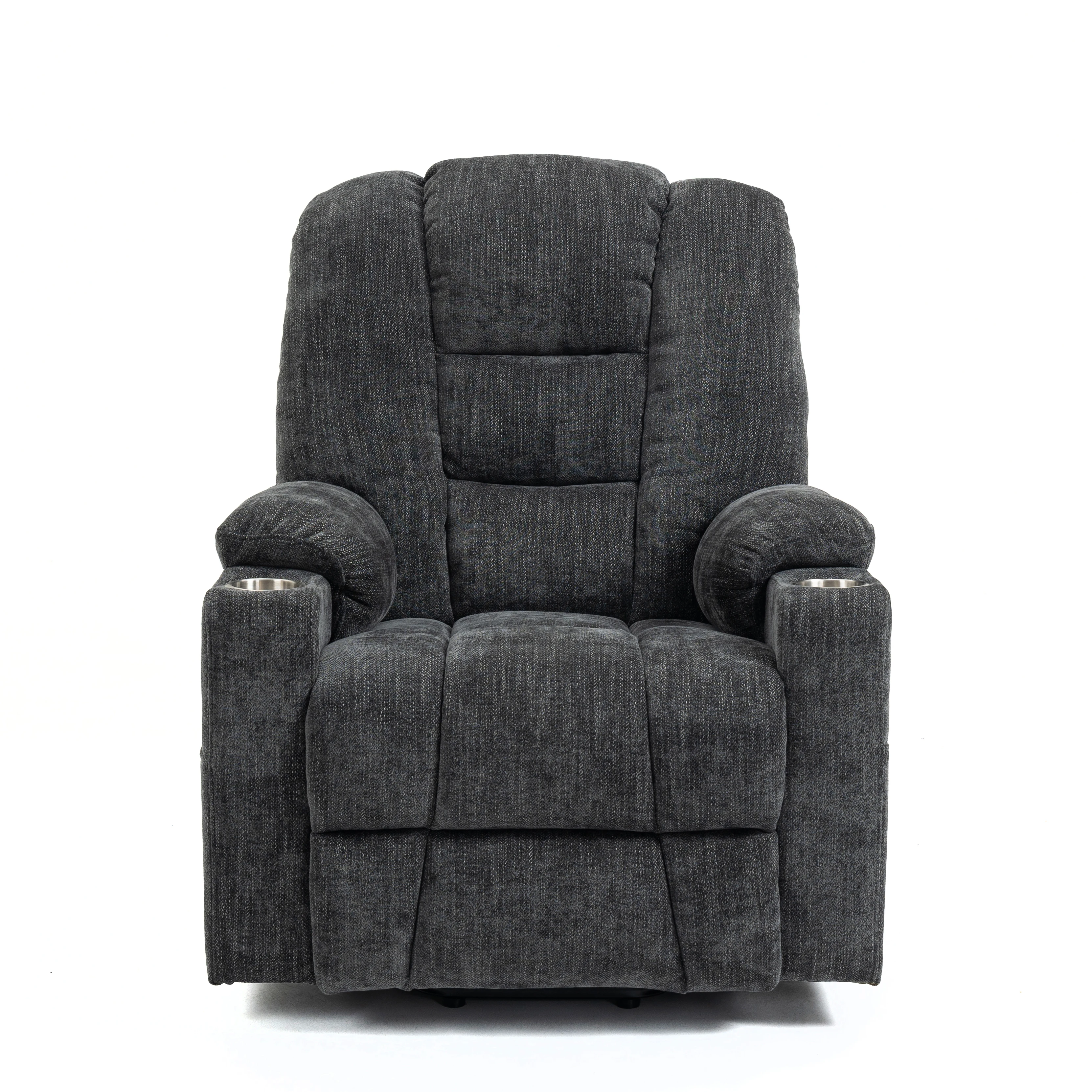 

Large Power Lift Recliner Chair with Massage and Heat, Overstuffed Wide Recliners with USB, 2 Steel Cup Holders, Gray