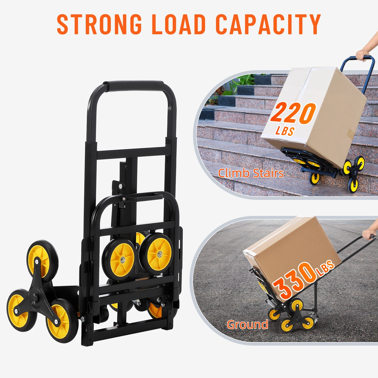 Stair Climber Hand Truck, 330 lb Capacity Foldable Cart with Telescopic Handle and Rubber Wheels,Stair Climbing Dolly Stair