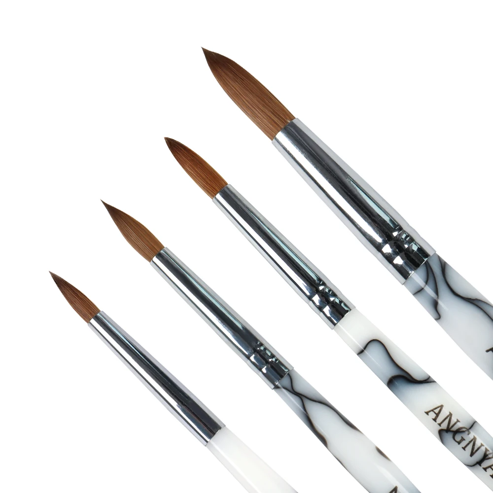 ANGNYA Kolinsky Acrylic Nail Brush Black White stripes Print Pole UV Gel Polish Nail Art Extension Builder Pen Drawing Brushes 5