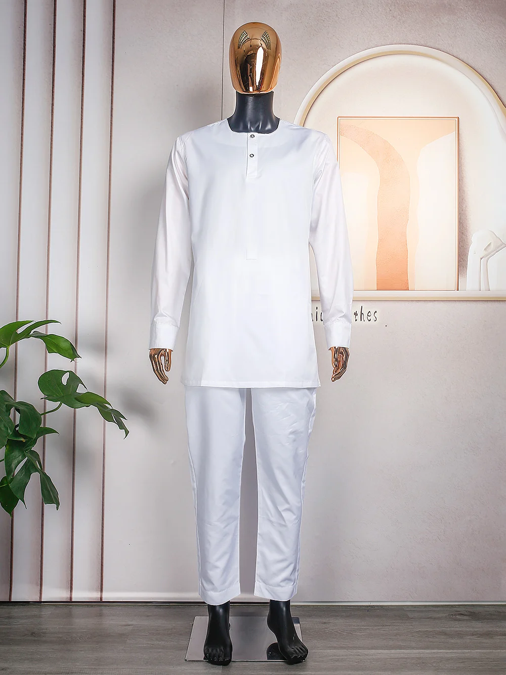 African Clothes Robe Embroidery Shirt Pants 3 PCS For Men Muslim Ramadan Thobe