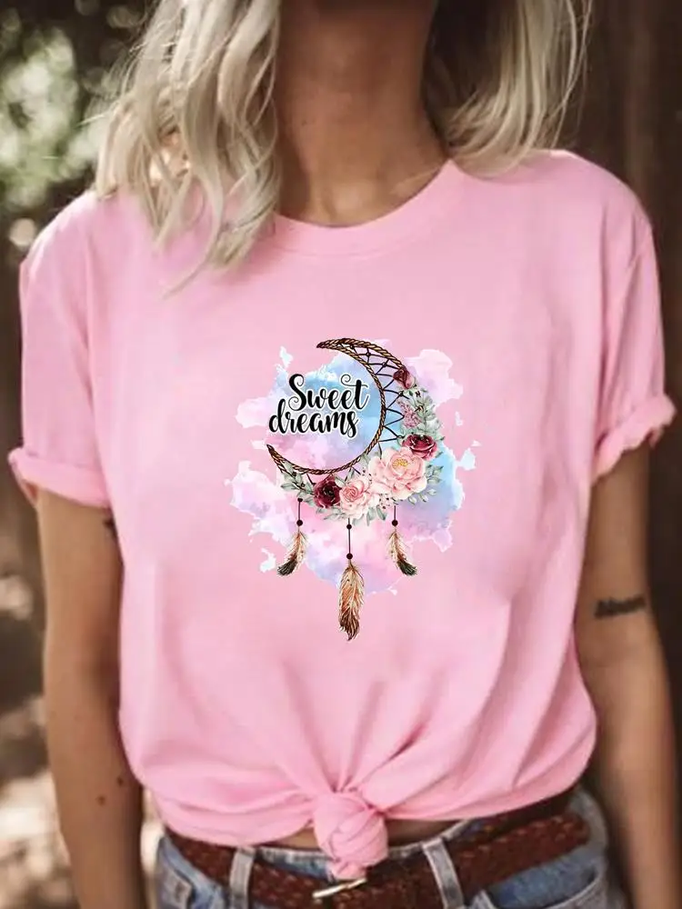 

Dream Web Vintage Feather Fashion Female Casual Short Sleeve Women T Clothes Graphic Tee Ladies Clothing Print T-shirts