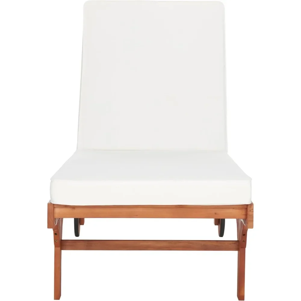 NEW-Outdoor Collection Newport Natural/ Beige Cushion Built-in Side Table Adjustable Chaise Lounge Chair