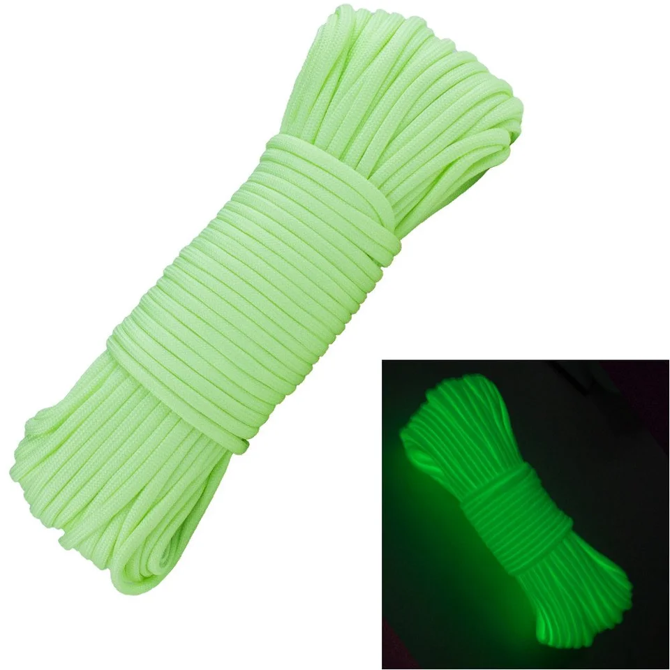 Paracord Fluorescente Luminoso Al Buio 30m – 4mm, 9 Fili Interni, Per Campeggio E Sopravvivenza