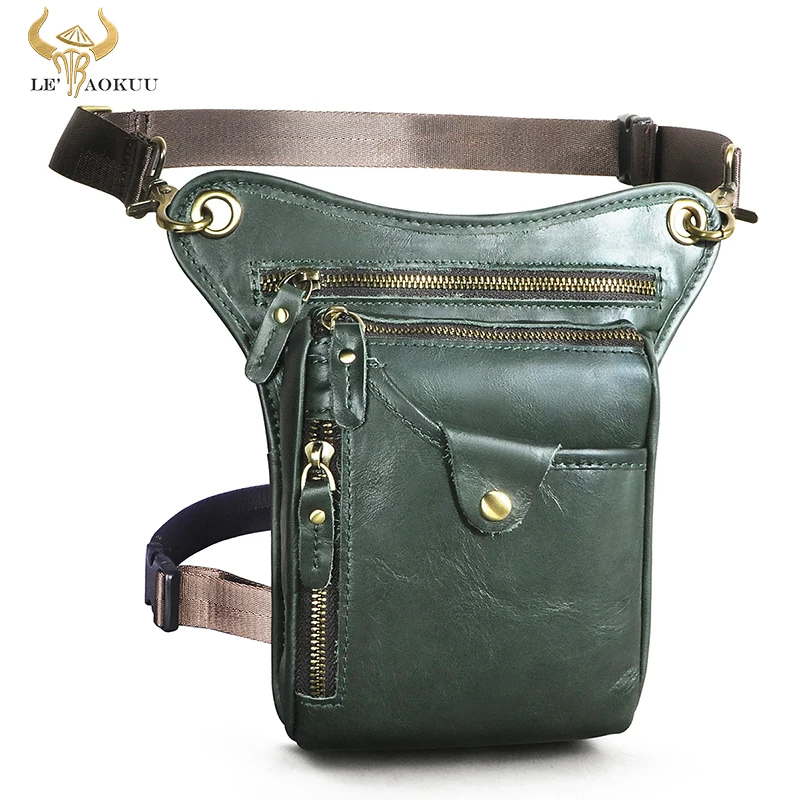 

Hot Sale Oil Wax Leather Fashion Small Cross-body Bag Design Travel Fanny Belt Waist Pack Drop Leg Bag For Men Women Male 211-5