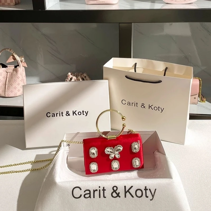 

Spring and Summer New Silk Inlaid Diamond Box Handbag Banquet Dress Versatile One Shoulder Crossbody Chain Women's Bag