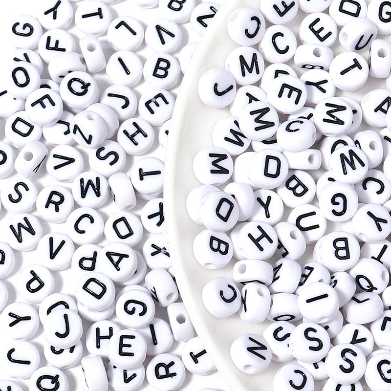 Acrylic Letter Beads 100pcs 7mm Letter Beads Oval Shape Acrylic Spacer Loose Beads For Jewelry Making