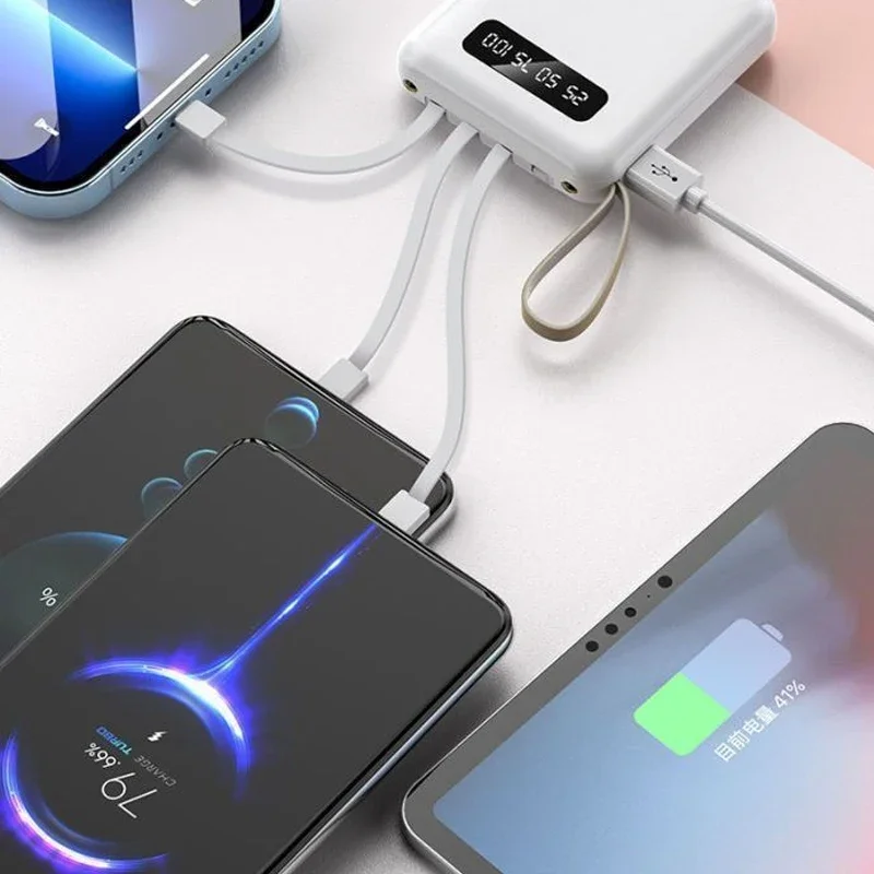 10AH 2.1A Fast Charging Mini Power Bank Comes with Four-wire Compact Portable Power Bank A Must-have for Going Out on The Street