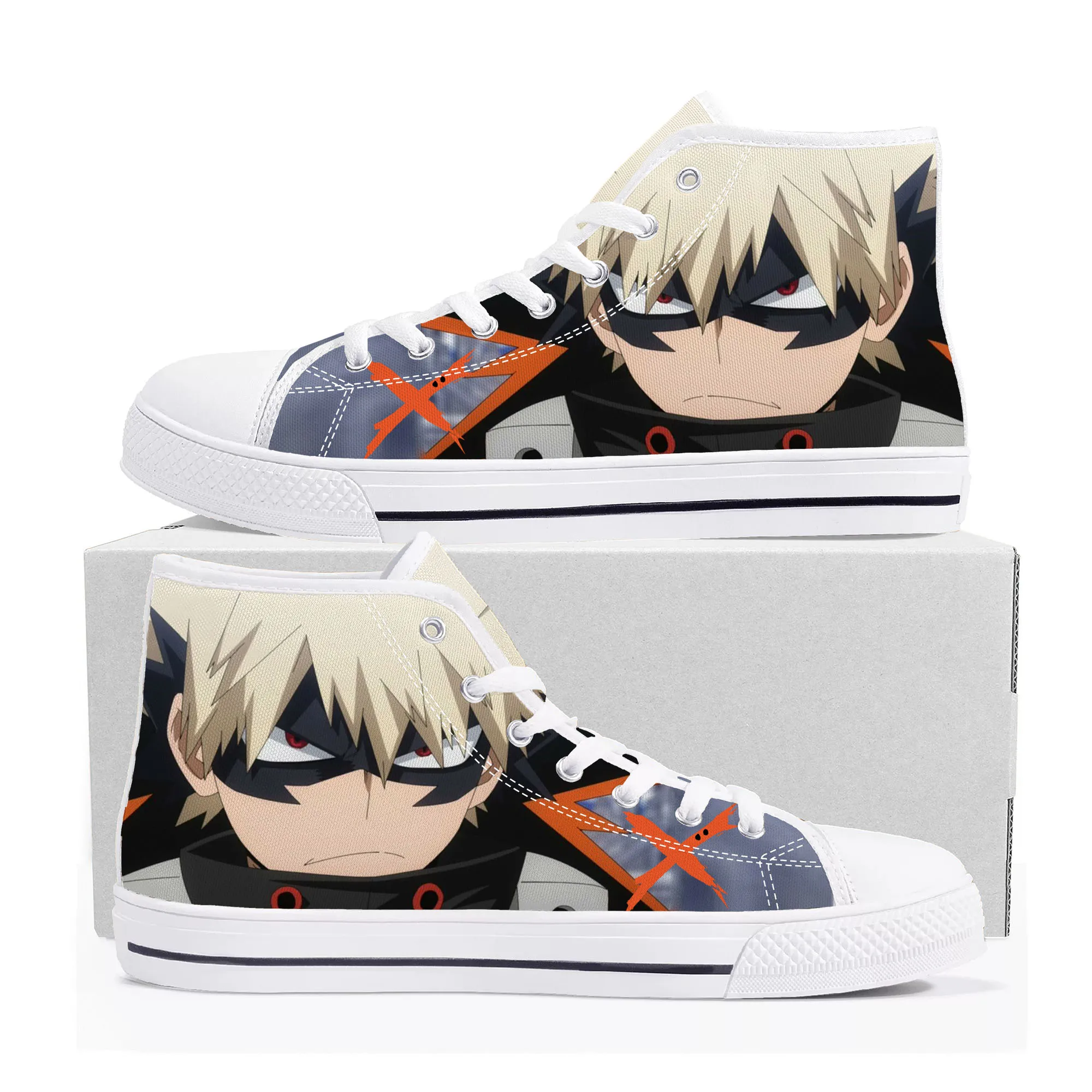 

Высокие кроссовки манга Katsuki Bakugou, мужские и женские холщовые кроссовки для подростков, повседневная обувь для пары, обувь на заказ
