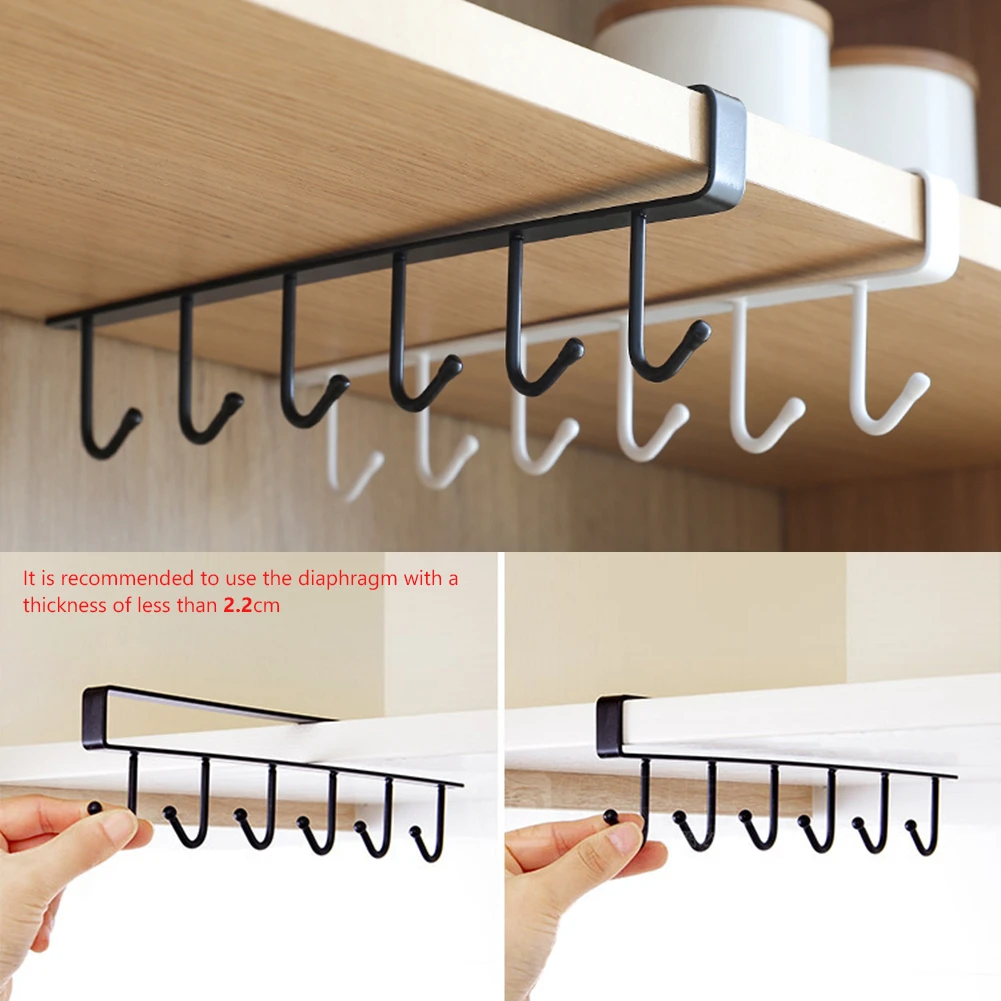 Kitchen Bar Storage Shelf Organizer Cup Hook Storage Rack Cupboard